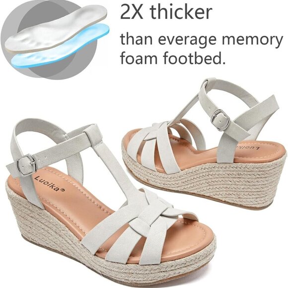 Women's Wide Width Wedge Sandals Platform Open Toe Espadrille Summer Shoes - Picture 4 of 7